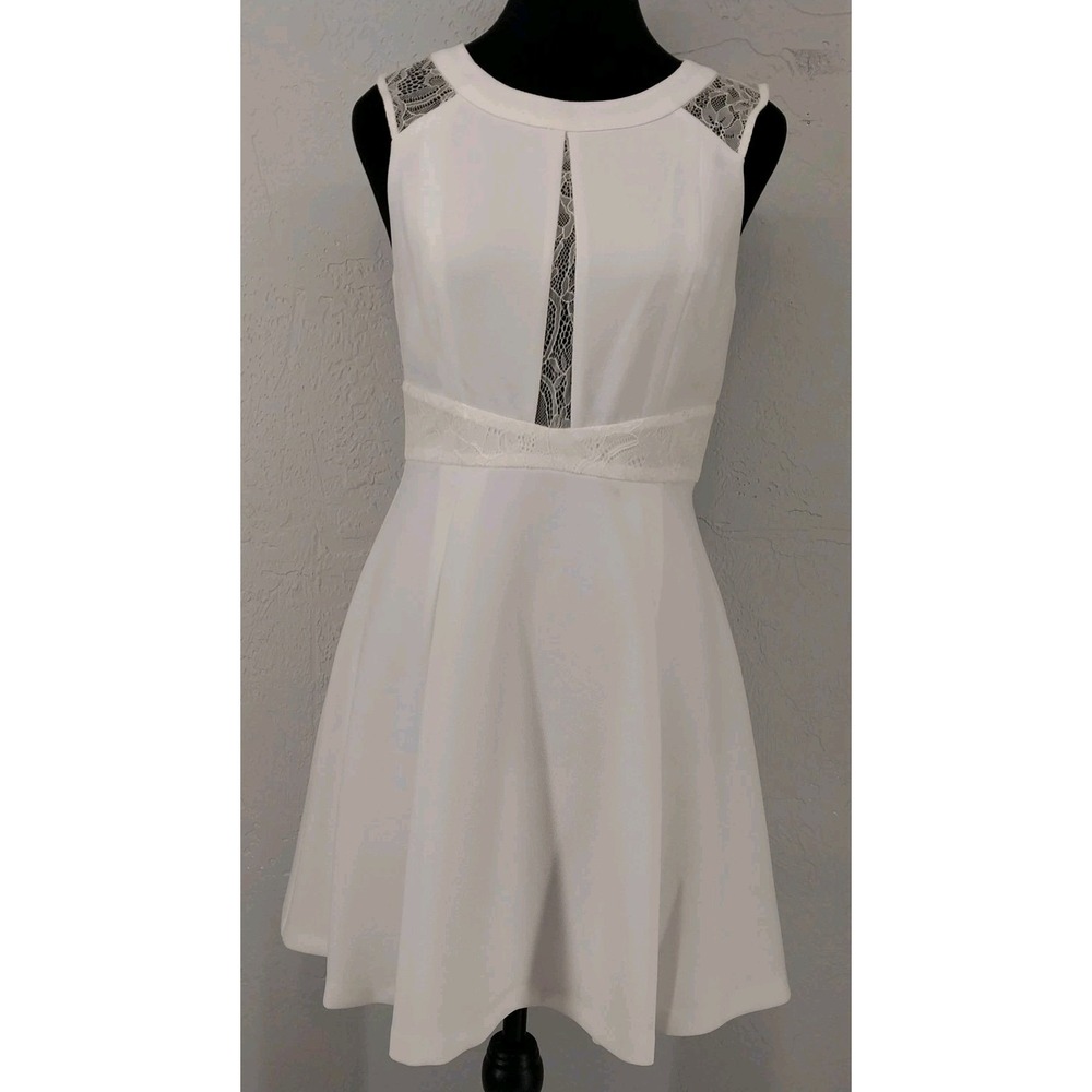 BCBGeneration Size 4 | White Lace Cutout Fit Flare Mini Dress Sleeveless Party
